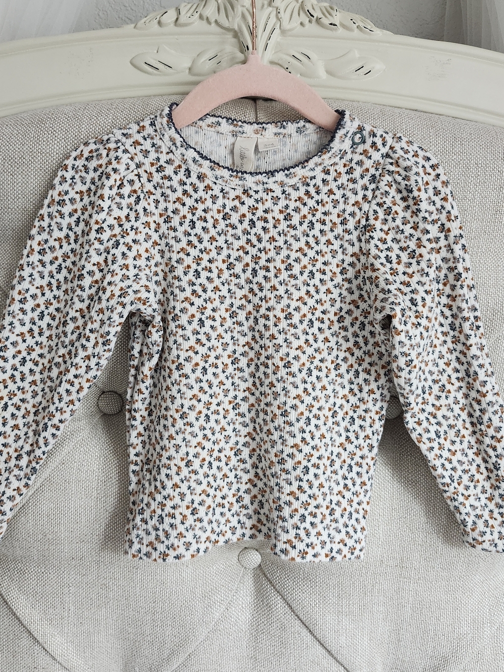 Little Cotton Clothes Long-Sleeve Pointelle Floral Top